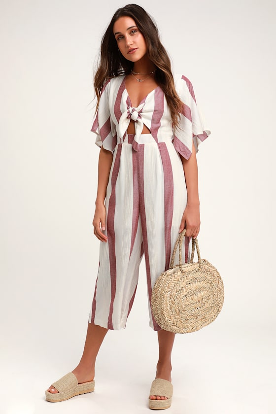 Rayna Red and Cream Striped Culotte Jumpsuit 1