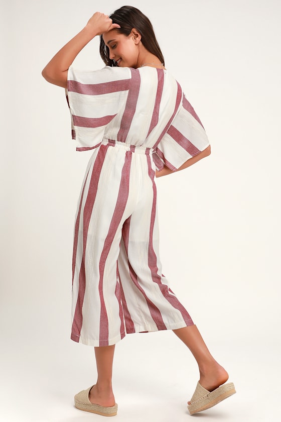 Rayna Red and Cream Striped Culotte Jumpsuit 4