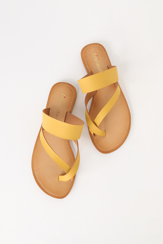 Cute Mustard Sandals Yellow Flat Sandals ToeThong Sandals Lulus