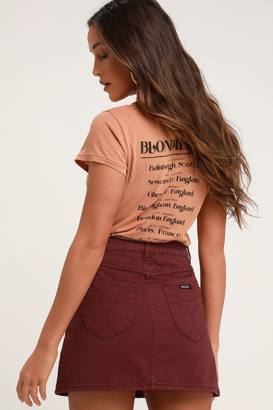 burgundy skirt denim