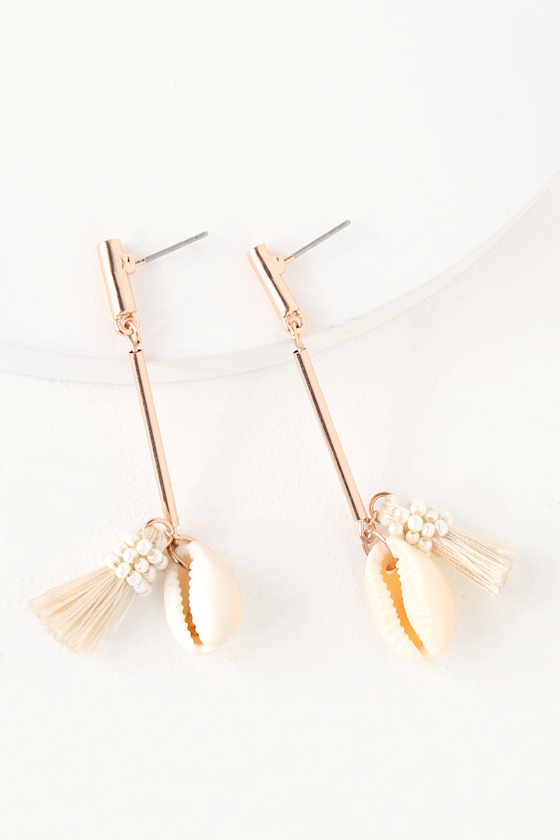 Paradise Calls Rose Gold Shell Drop Earrings 1