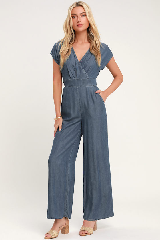 Seacliff Dark Blue Chambray Wide-Leg Jumpsuit 1