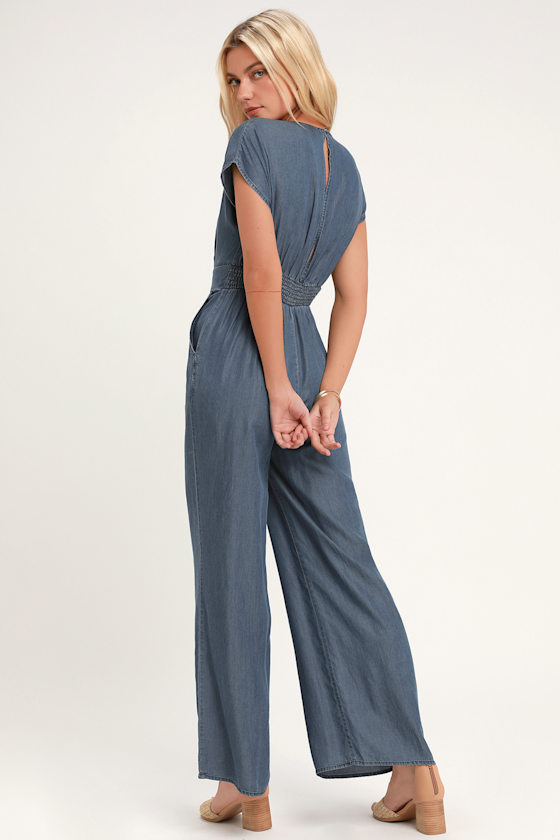 Seacliff Dark Blue Chambray Wide-Leg Jumpsuit 3