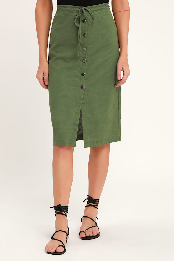 Cute Olive Green Midi Skirt Button Front Midi Skirt Lulus