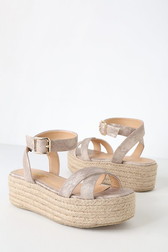 Cobi Beige Snake Espadrille Platform Sandals 1