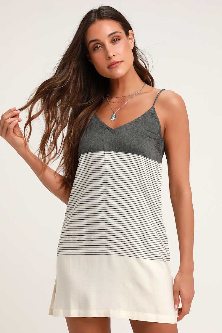 striped tank dress black white Zone Planet | Black Stripe Ribbed Knit Sleeveless Mini Dress
