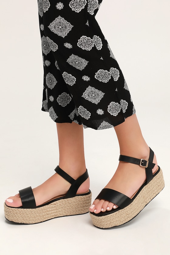 black espadrille flat sandals