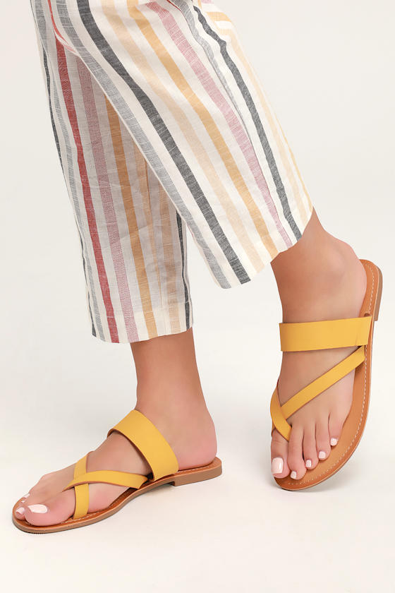 Oceanfront Dark Mustard Flat Sandals 2