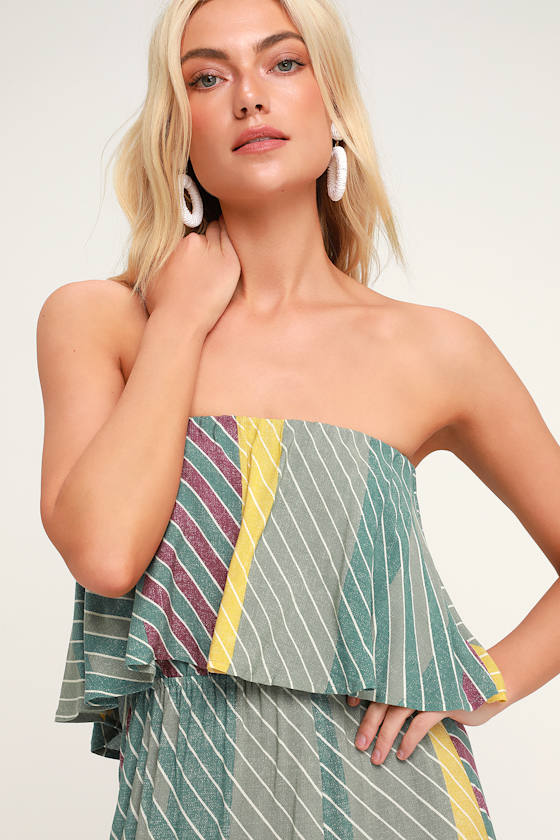 Koi Sage Green Multi Striped Strapless Midi Dress 5