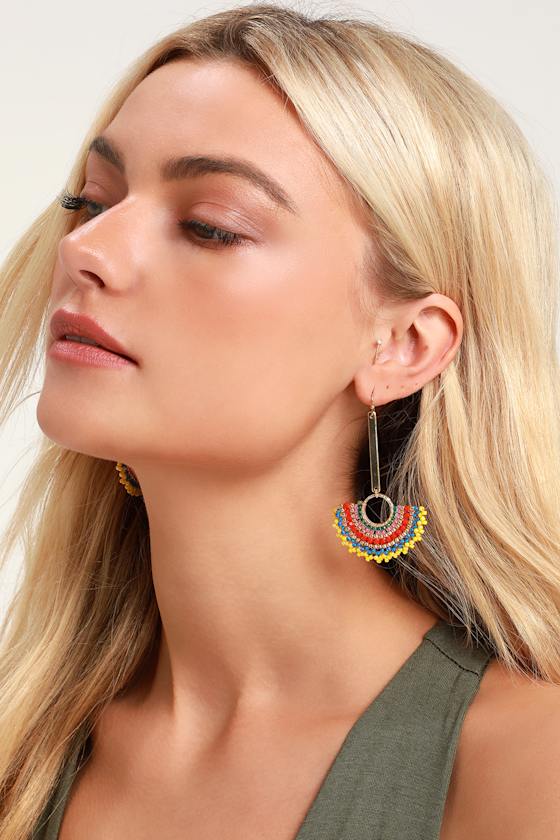 Fan Favorite Gold Multi Beaded Statement Earrings 1
