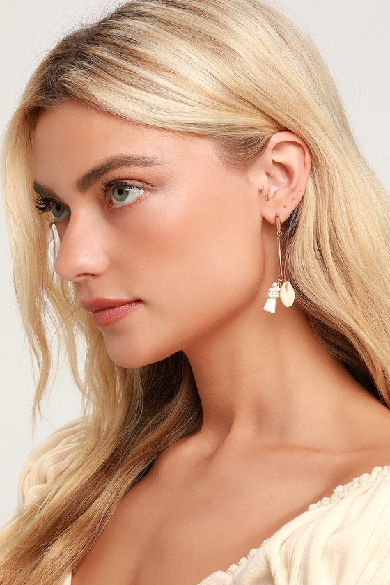 Cute Rose Gold Earrings - Cowrie Shell Earrings - Drop Earrings - Lulus