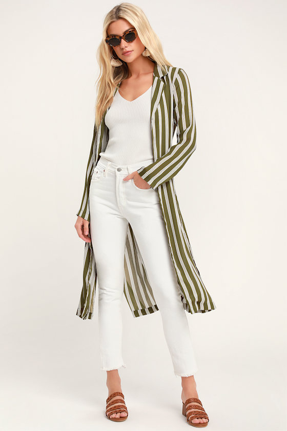 Cool As Can Be Olive Green Striped Duster Robe 1
