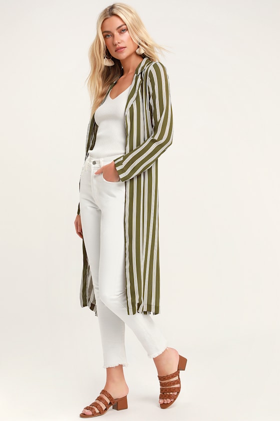 Cool As Can Be Olive Green Striped Duster Robe 2