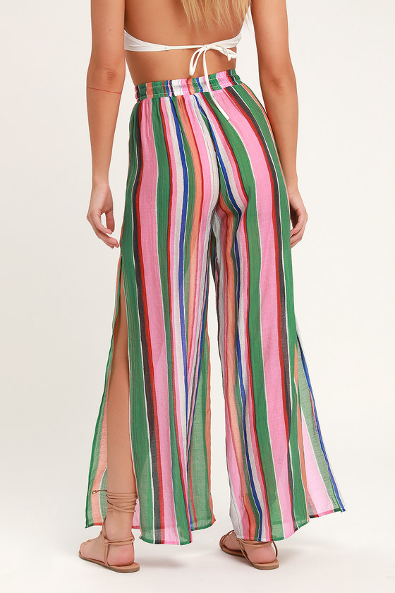 Cute Rainbow Pants - Green Striped Pants - Swim Cover-Up Pants