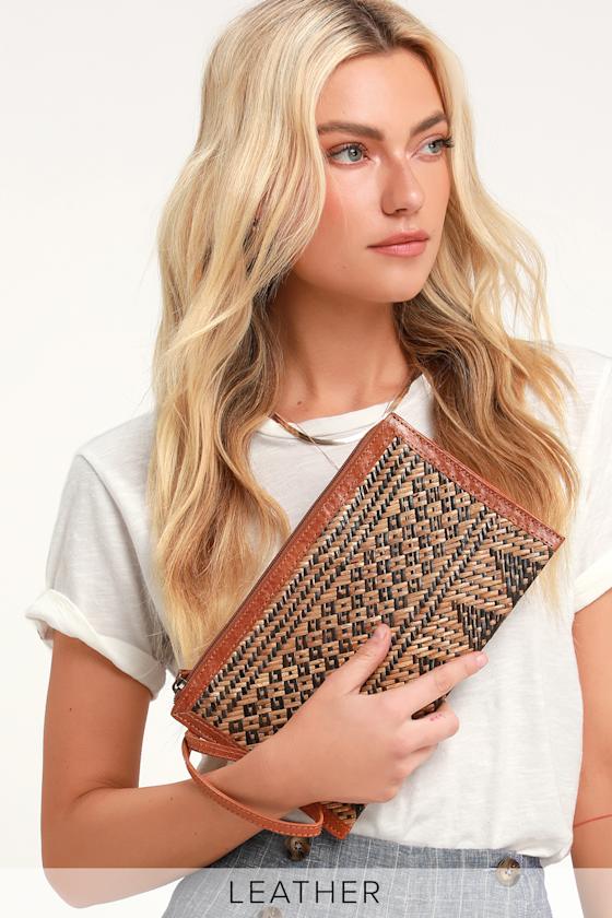 Dani Beige and Black Woven Clutch 1