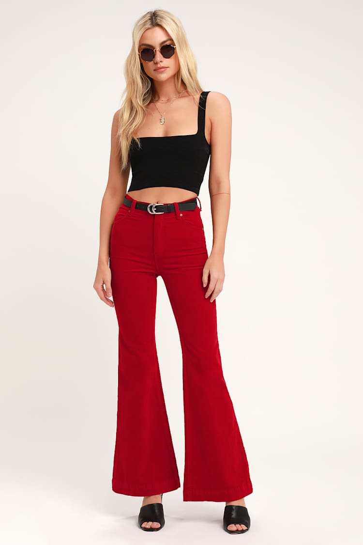 fitted lace wedding dress Red Corseted And Flare Pants Jumpsuit – trinarosh main image 0