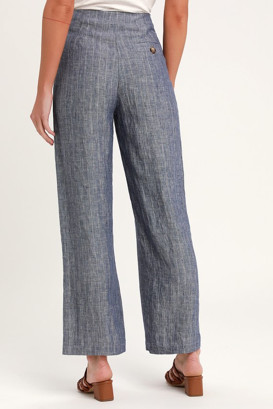 Chic Dark Blue Chambray Pants - Button-Front Pants - Culottes - Lulus