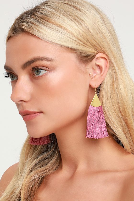 Godiva Gold and Mauve Pink Tassel Earrings 1