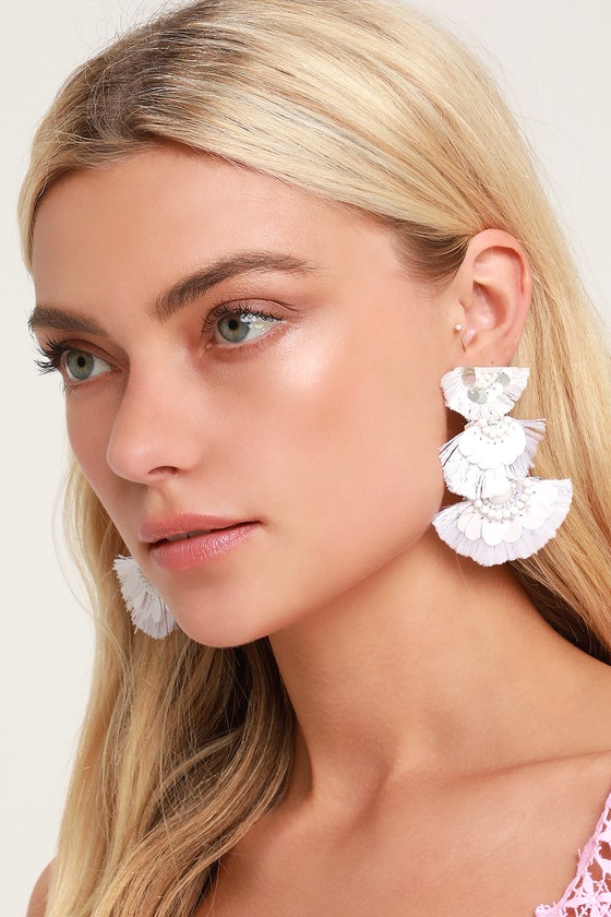 Lovely White Earrings - White Beaded Earrings - Fringe Earrings - Lulus