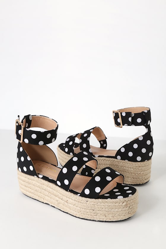 Believe It Black Polka Dot Espadrille Platform Sandals 2