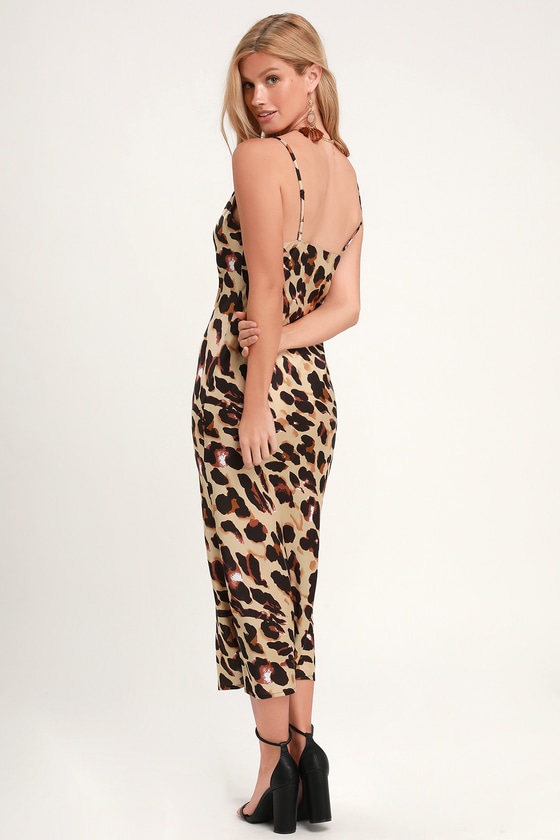 Download Sexy Leopard Print Dress - Satin Midi Dress - Midi Slip ...