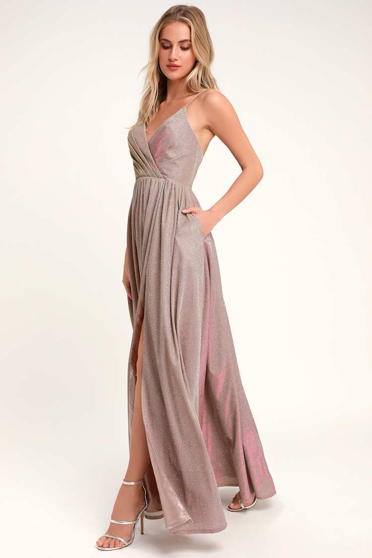 Glam Iridescent Blush Gown - Glitter Gown - Metallic Maxi Dress - Lulus