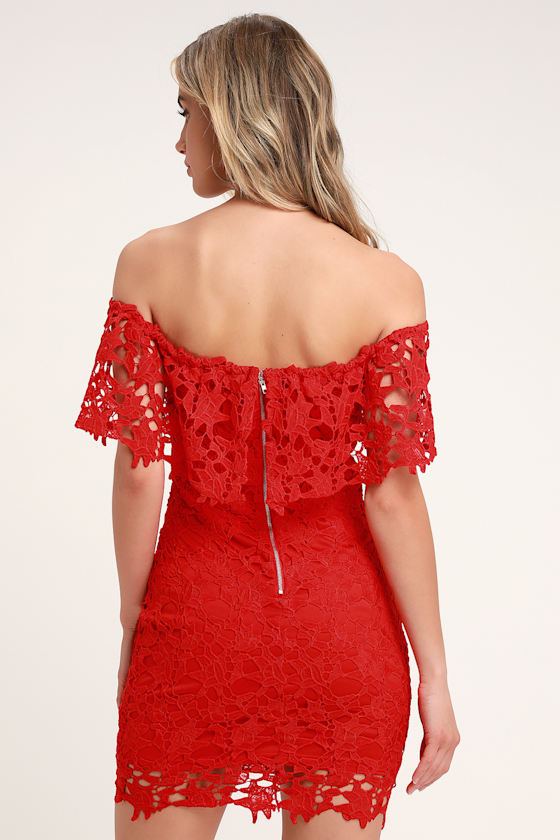 Genevieve Red Off-the-Shoulder Lace Dress 4