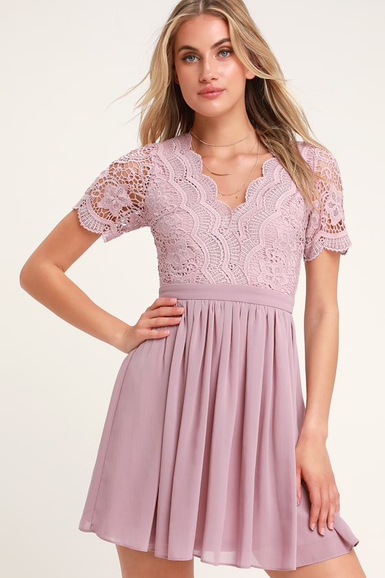 Angel in Disguise Dusty Lavender Lace Skater Dress 3