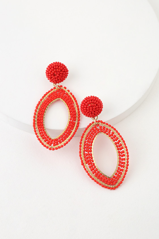Calliandra Red Beaded Statement Earrings 1
