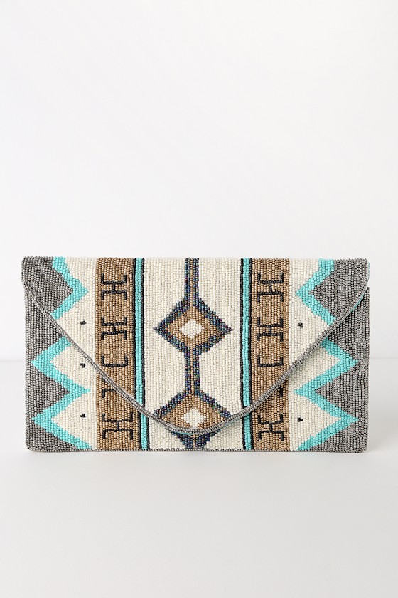 Avonlea Teal Multi Beaded Clutch 1