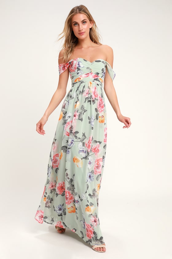 Stunning Mint Maxi Dress Floral Print Maxi Dress OTS Maxi Lulus