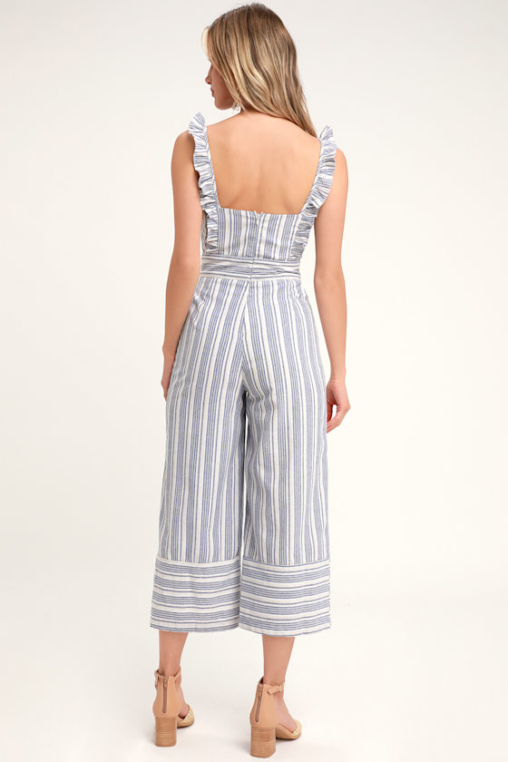 Emilia Rae Blue Striped Culotte Jumpsuit 4