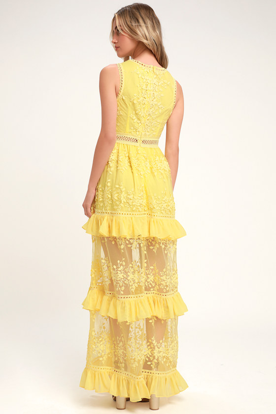 Garden Dreams Yellow Lace Tiered Maxi Dress 4
