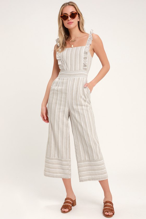 gray and white striped jumpsuit