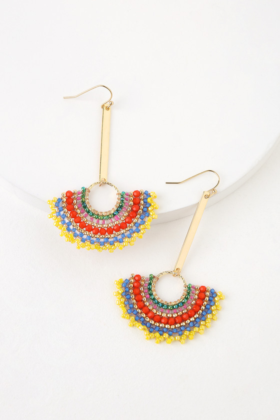 Cute Beaded Earrings - Gold Bar Earrings - Statement Earrings - Lulus