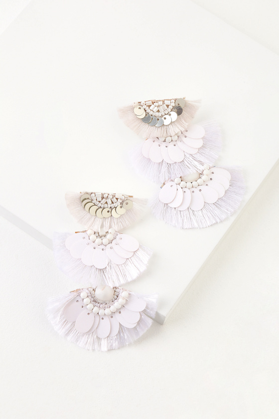 Isabella White Tiered Tassel Earrings 2