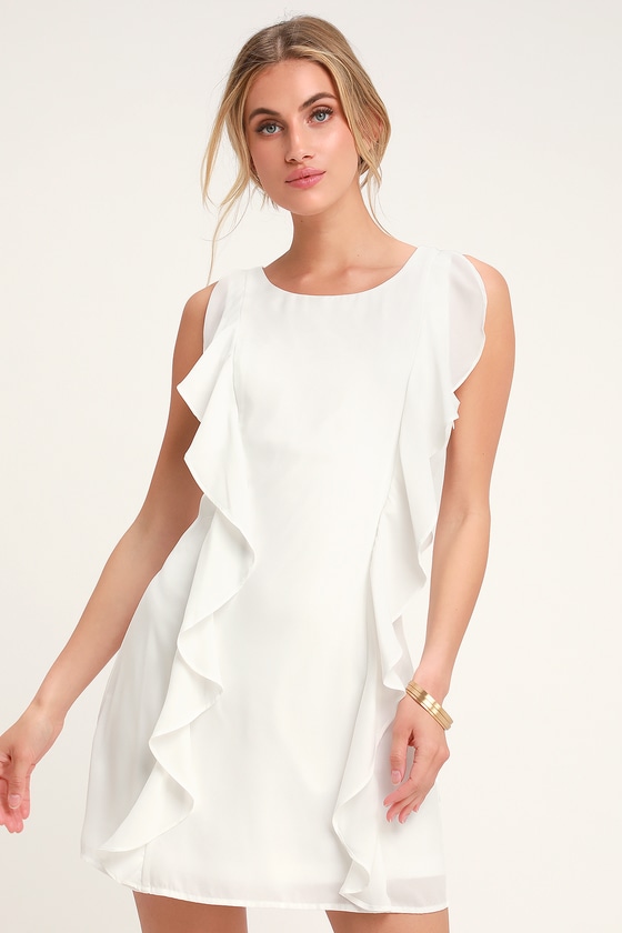 Pretty White Sheath Dress - Ruffle Detail Dress - White Dress - Lulus