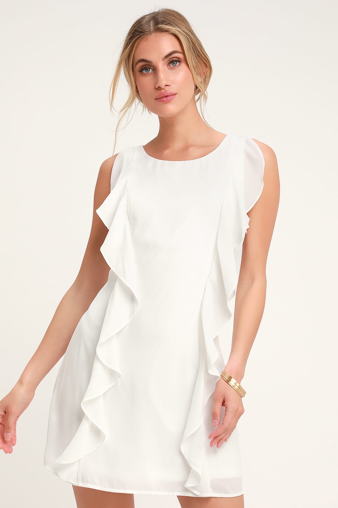 Audree White Ruffled Sleeveless Dress