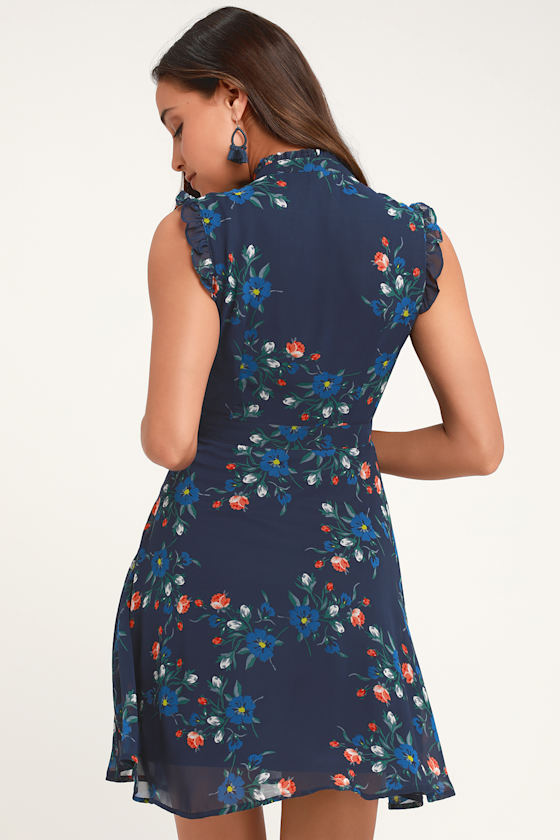 Porch Swing Navy Blue Floral Print Midi Dress 8