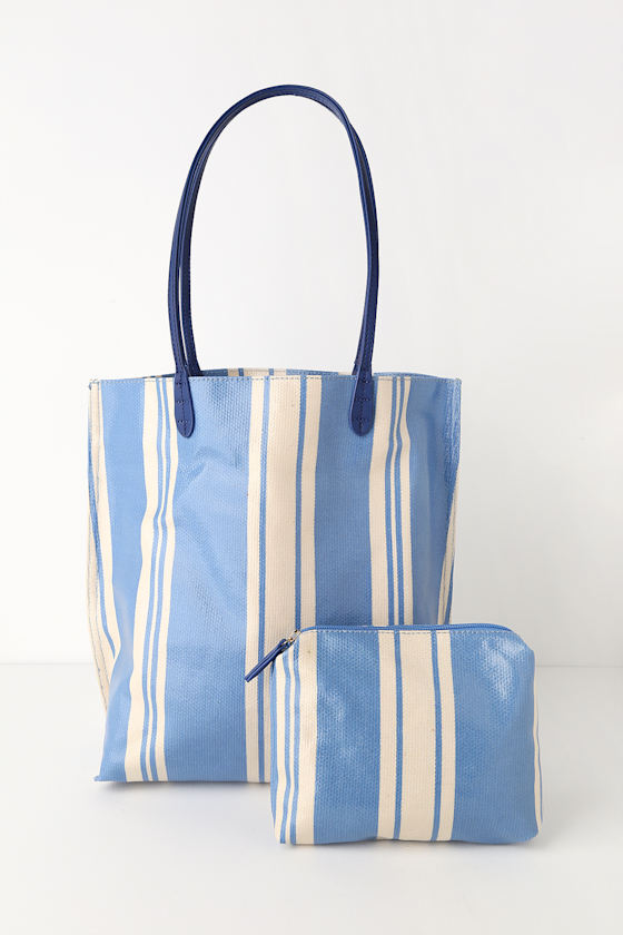 Beach Bae Blue and White Striped Tote 3