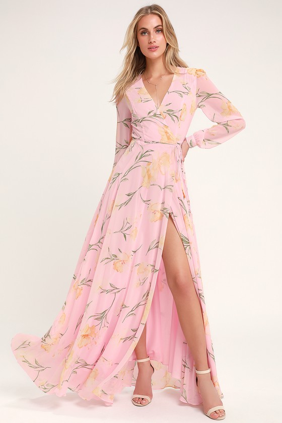 blush wrap maxi dress