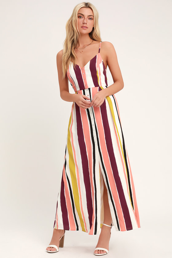 pink striped maxi dress