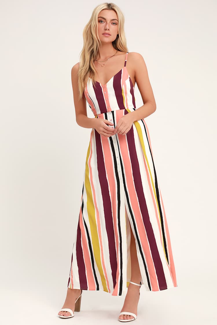 Lovely Pink Dress - Blush Striped Maxi Dress - Open Back Dress - Lulus