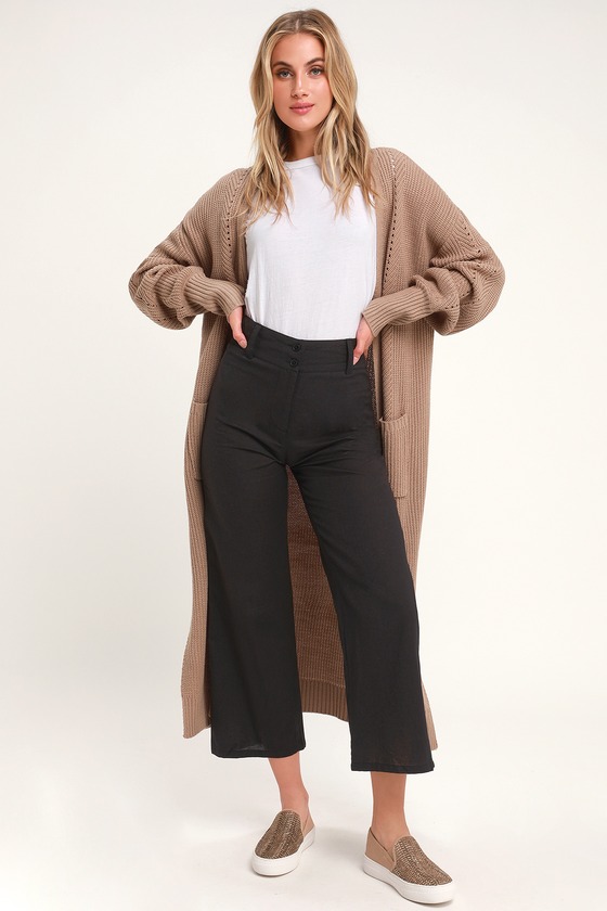 Billabong Back At It - Black Crop Pants - Cotton Wide-Leg Pants - Lulus