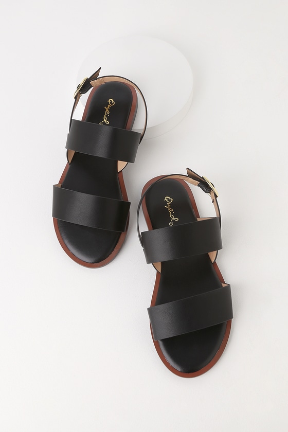 Cute Black Two-Strap Sandals - Anklestrap Sandals - Flat Sandals - Lulus