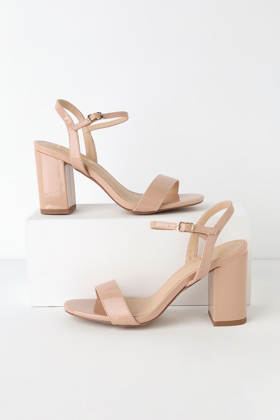 nude patent sandal heels