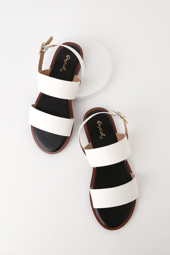 Cute White Two-Strap Sandals - Anklestrap Sandals - Flat Sandals - Lulus