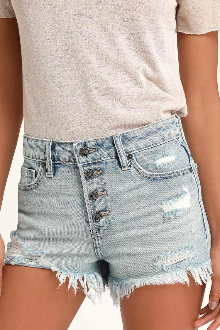 Sofie Distressed HIghrise Denim Cutout Shorts
