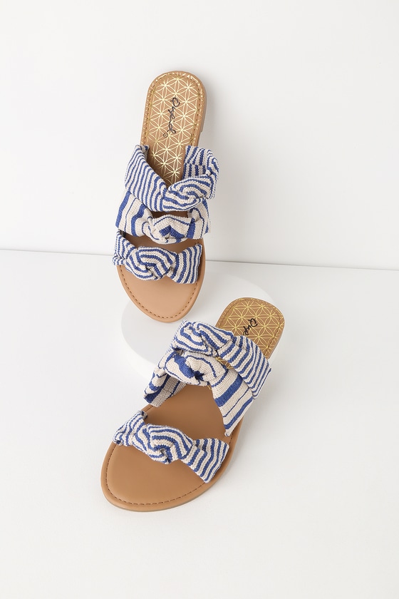 Cute Beige and Blue Sandals - Striped Sandals - Slide Sandals - Lulus