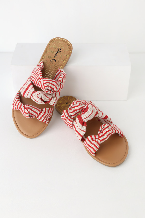 Cute Beige and Red Sandals - Striped Sandals - Slide Sandals - Lulus